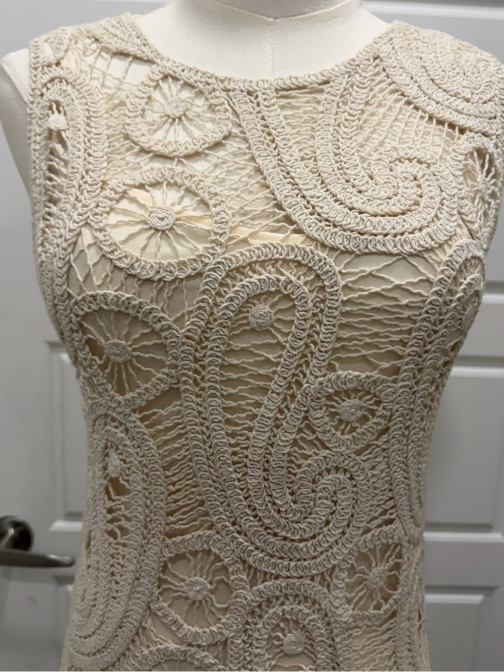 Zara Asymmetrical Crochet Midi Dress in Straw - Picture 5 of 12